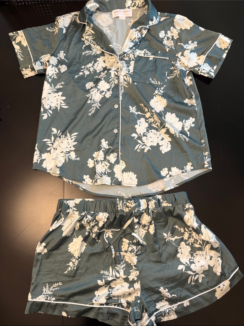 Birdy Grey Teal and White Floral Short Pajama Set